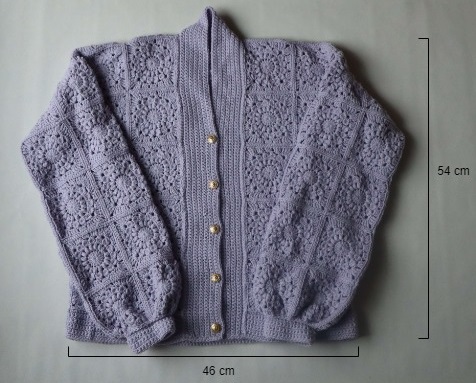 Dimensions du gilet carré granny au crochet de couleur mauve